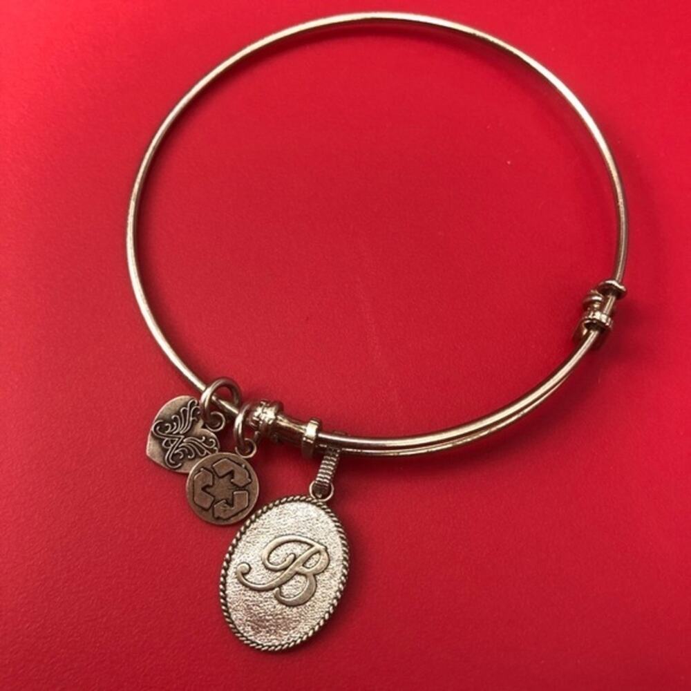 Angelica Silver Letter B Charm Expandable Bangle Bracelet